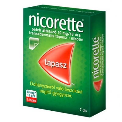 Nicorette patch áttetsző 10 mg/16 óra nikotinpótló, <br>dohányzásról leszoktató tapasz 7 db